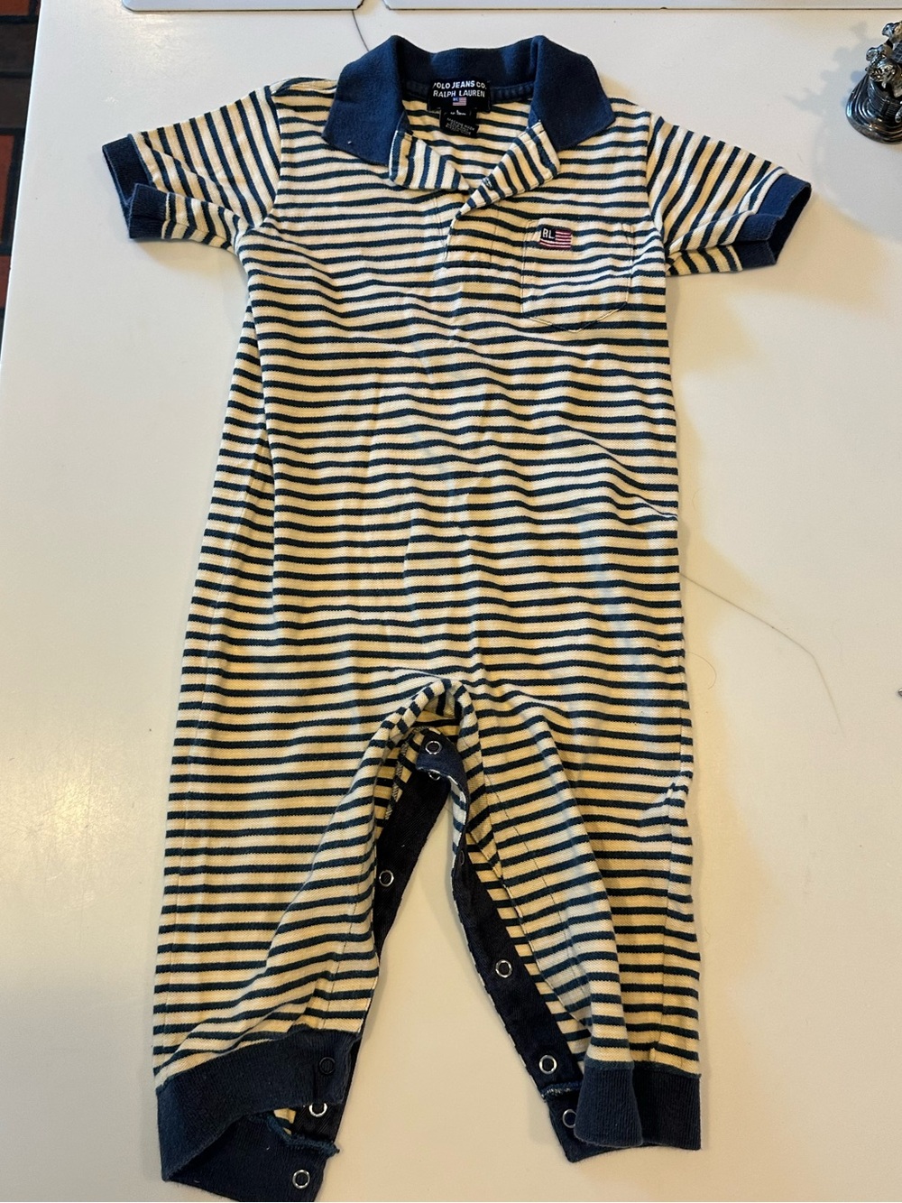 Polo by Ralph Lauren Navy & Cream Striped Polo One-Piece